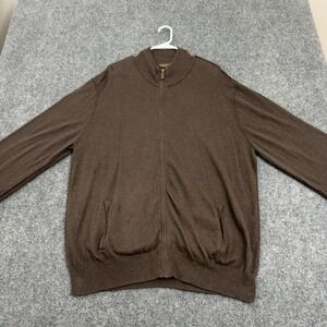 Sebastian Cooper Sweater Mens XXL Brown Cashmere Full Zip Mock Neck Classic
